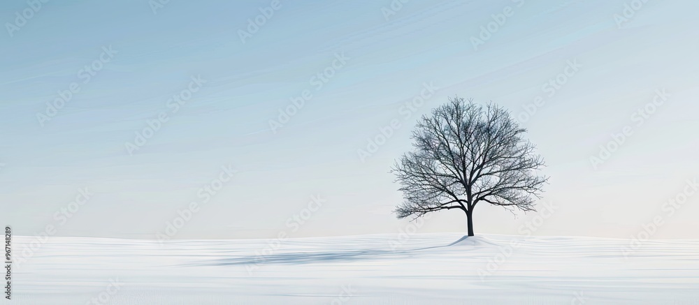 Fototapete a lone lenga tree standing in the snow creating a serene copy space image