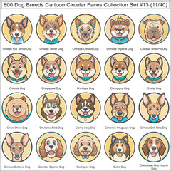 Dog Breeds Cartoon Circular Dog Faces Collection Set of 800 Dog Faces Isolated Part 11