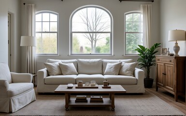 Modern luxury living room with elegant decor and minimalistic design..