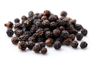 Obraz premium A pile of black pepper seeds on a white surface, great for food or kitchen photography