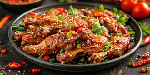 Fototapeta premium Seasoned chicken feet with vegetables