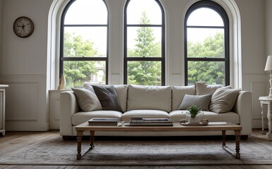 Modern luxury living room with elegant decor and minimalistic design..