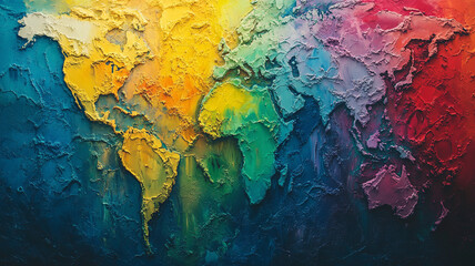 Fototapeta premium A colorful, textured map of the world depicted in an abstract style