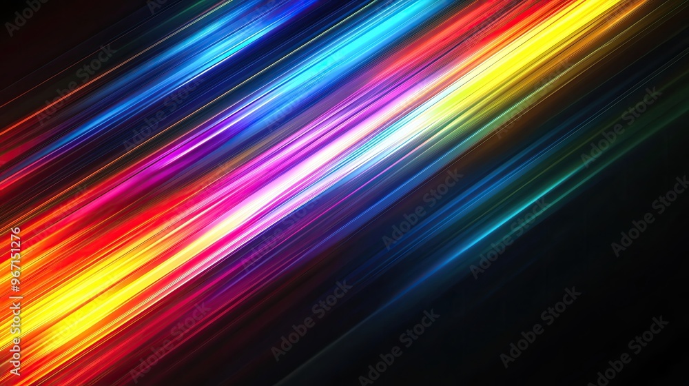 Poster vibrant abstract light streaks in colorful hues creating a dynamic visual effect against a dark back