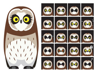 Short-Eared Owl Cartoon Emotion faces Vector Illustration