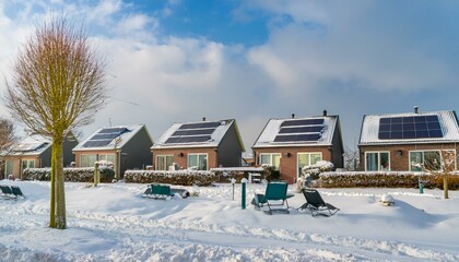 Solar Panels in a Snowy Dutch Suburb