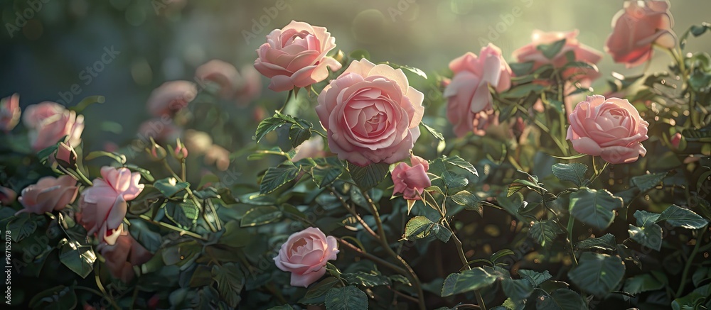 Leinwandbilder summer garden with delicate pink roses blooming showcasing a charming and fragile display with copy 