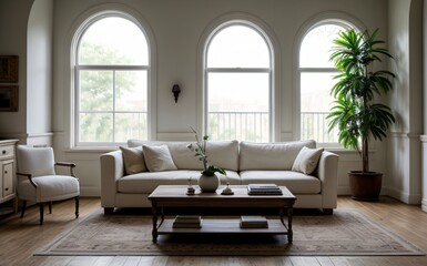 Modern luxury living room with elegant decor and minimalistic design..