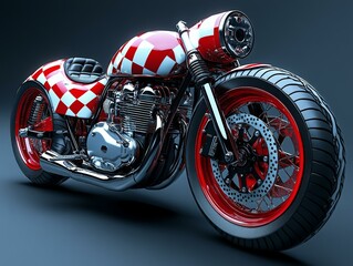 Fototapeta premium Red and White Motorcycle with Checkered Pattern