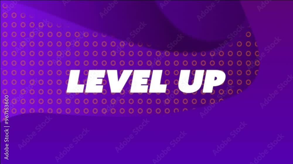 Poster animation of level up text over pattern background