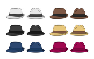 Fedora hat vector template illustration set