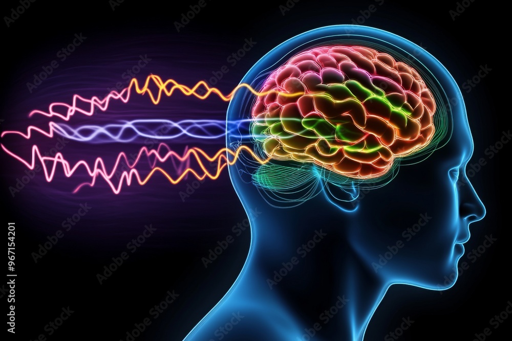 Aufkleber cognitive expansion cognitive release neuroplasticity and cognitive process blue human brain with ne