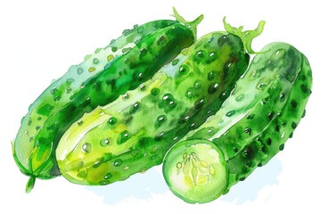 A watercolor painting of cucumbers against a clean white background