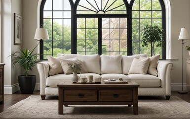Modern luxury living room with elegant decor and minimalistic design..