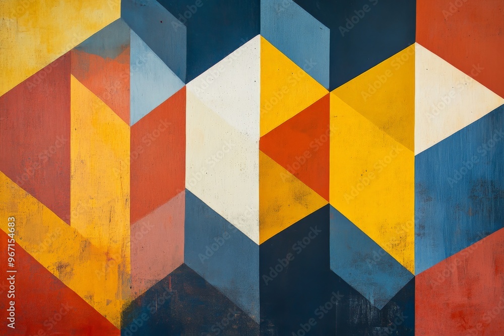 Poster A dynamic blend of colorful geometric shapes creates a textured abstract design, featuring bold angles and varied hues for a striking contemporary artwork.