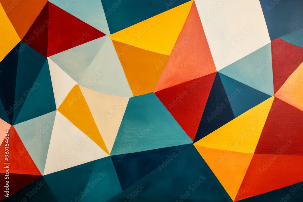 Fototapete This image features vibrant triangular shapes that come together to form a dynamic abstract scene, with bold colors and intersecting lines adding visual interest and movement.