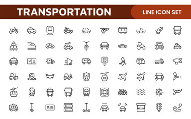 Transport icon set. Containing distribution, shipping, transportation, delivery, cargo, freight, route planning, supply chain, export and import icons. Solid icon collection.
