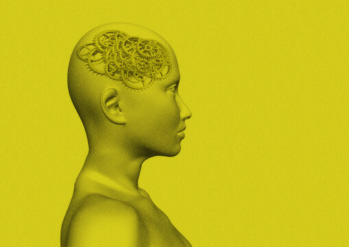 Human head with cogs, illustration