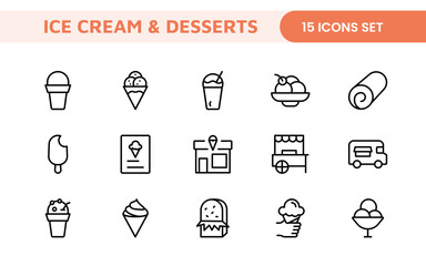 Delicious Ice Cream and Desserts Icons: A Sweet Collection for Menu Design, Recipe Apps, Bakery Projects, and Dessert Shops with Creative, Mouth-Watering Visuals