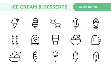 Delicious Ice Cream and Desserts Icons: A Sweet Collection for Menu Design, Recipe Apps, Bakery Projects, and Dessert Shops with Creative, Mouth-Watering Visuals