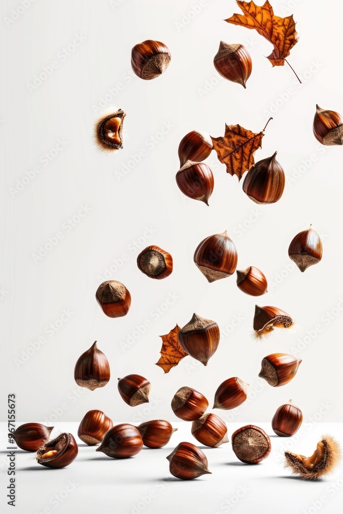 Poster a cluster of nuts dropping down from the air, great for illustrations and design