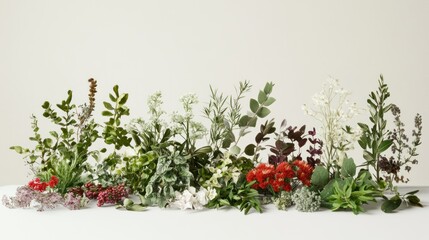 A Varied Collection of Green Foliage and Delicate Blooms