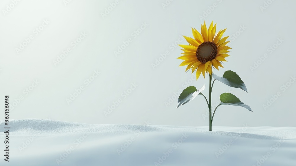 Canvas Prints A Single Sunflower Emerging from a Snowy Landscape