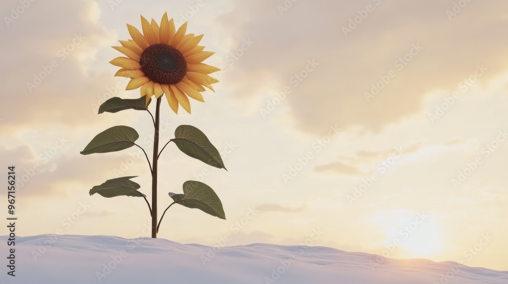 Canvas Prints A Single Sunflower Emerging from a Snow-Covered Landscape