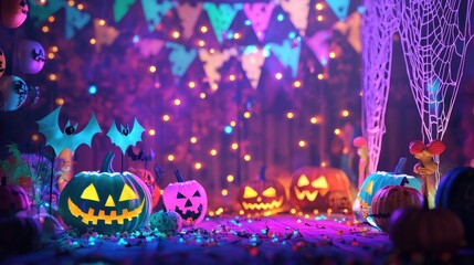 Halloween pumpkins with spooky background.