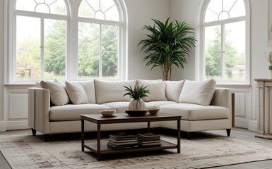 Modern luxury living room with elegant decor and minimalistic design..