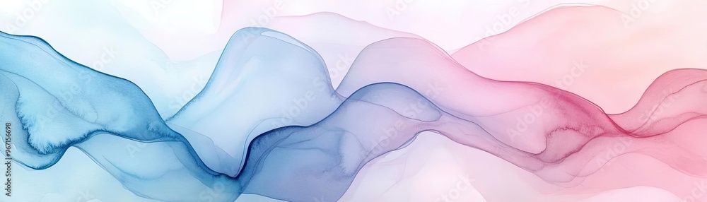 Poster abstract waves in soft blue and pink tones create a serene and modern background, perfect for creati