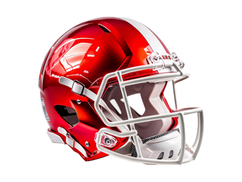 a red and white football helmet