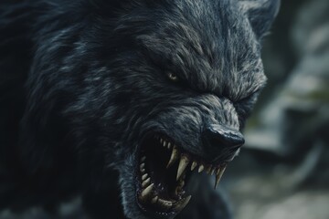 This striking image captures a wild animal with a fierce expression, showing off its sharp teeth. The intensity of the animal's gaze and its bared teeth provide an impactful composition.