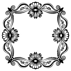 Black and White Hand Drawn Floral Frame