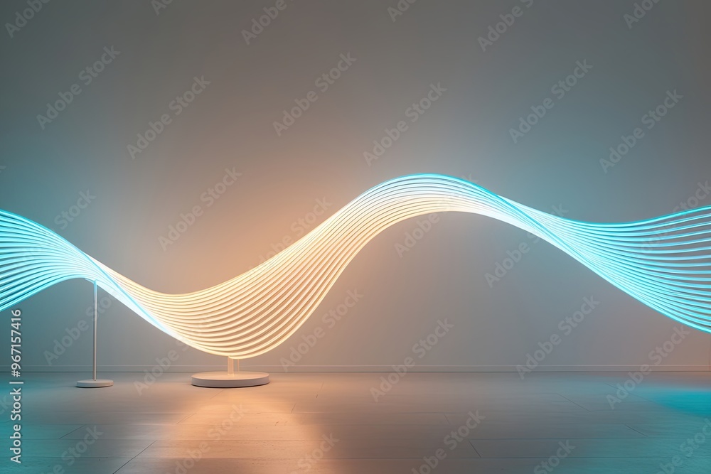 Poster vibrant neon 3d wave design radiating bright colors with dynamic flow on clean background