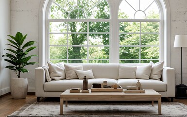 Modern luxury living room with elegant decor and minimalistic design..