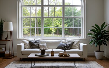 Modern luxury living room with elegant decor and minimalistic design..