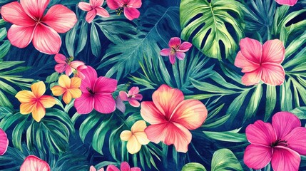 Seamless watercolor tropical floral pattern