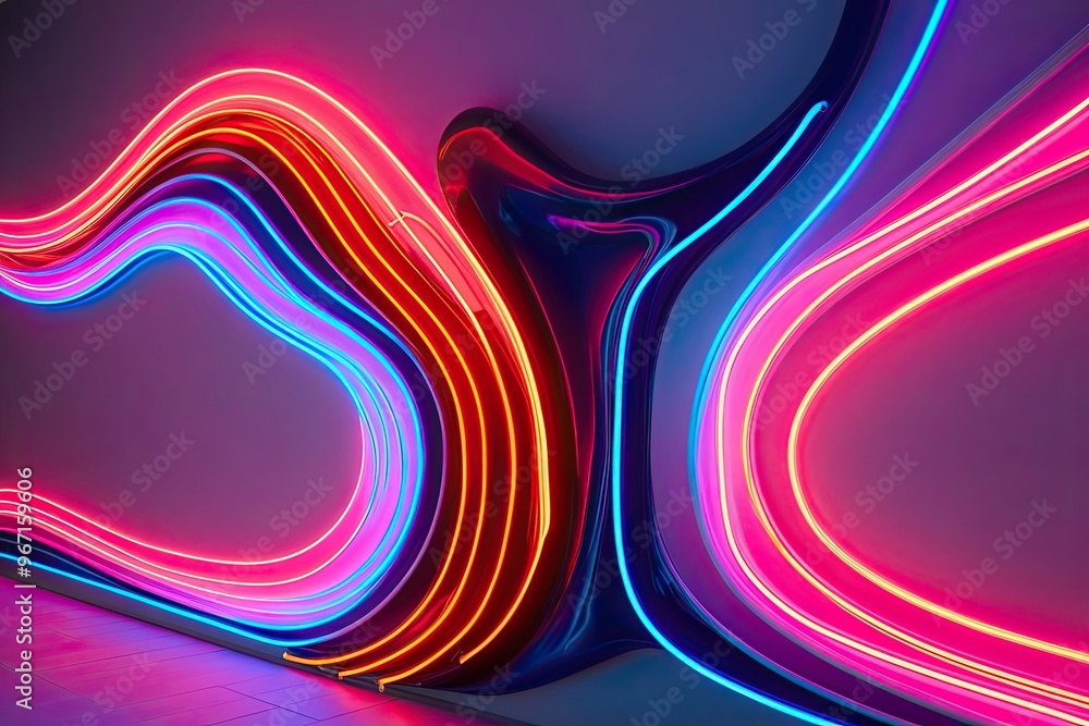 Poster stunning neon 3d flow shapes with vibrant abstract design and fluid dynamics