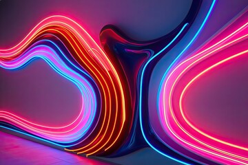 Stunning Neon 3D Flow Shapes with Vibrant Abstract Design and Fluid Dynamics