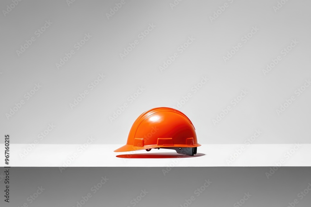 Canvas Prints Orange Hard Hat on White Surface with Gray Background