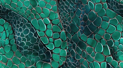 Snake Skin Print Venomous Dragon Imitation Elapidae Close up Background Hand Drawn Green and Aqua Menthe Aspid Pattern Seamless Aspid Pattern African Safari Leather Illustration