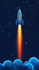 A vibrant rocket launches into the starry night sky, symbolizing exploration and adventure in the cosmos.
