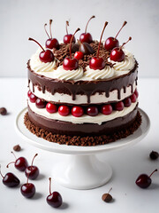 Chocolate Cherry Cream Cake with Dripping Ganache Generative AI