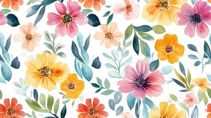 Seamless watercolor floral pattern featuring hand painted colorful flowers Floral design suitable for packaging wallpaper and fabric
