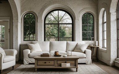 Modern luxury living room with elegant decor and minimalistic design..