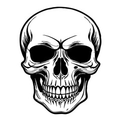 Fototapeta premium Halloween. Black and white drawing. Logo design for use in graphics. Skull