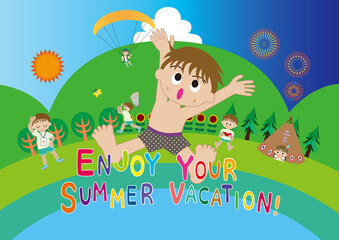 Obraz premium 夏休み 朝から晩まで遊ぶ