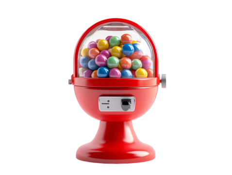 a red machine with a red lid filled with colorful balls