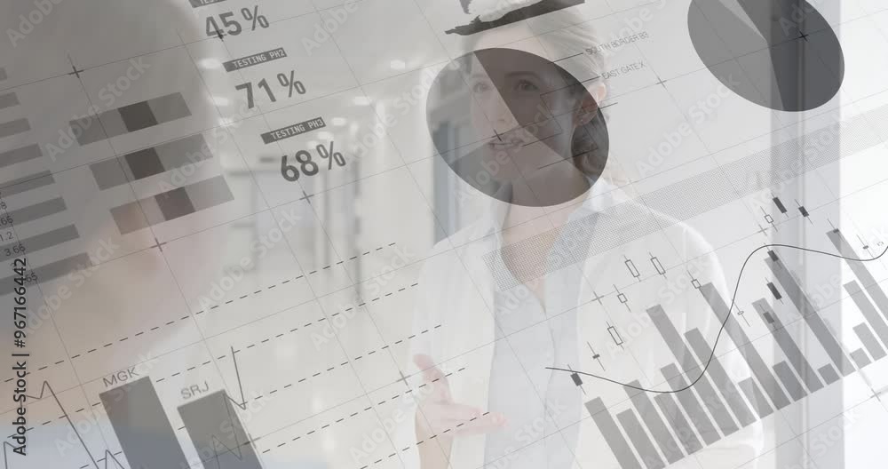 Poster animation of statistics and data processing over diverse doctors
